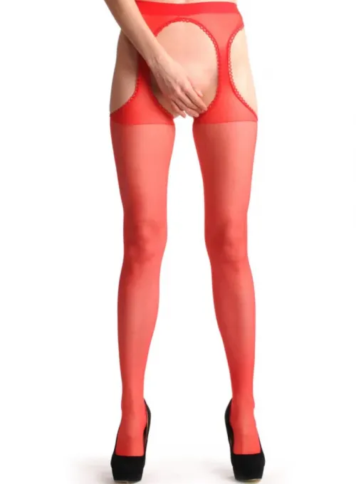 Kırmızı Kenarları Dantelli Özel Bölgesi Açık Külotlu Çorap - 3