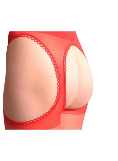 Kırmızı Kenarları Dantelli Özel Bölgesi Açık Külotlu Çorap - 4