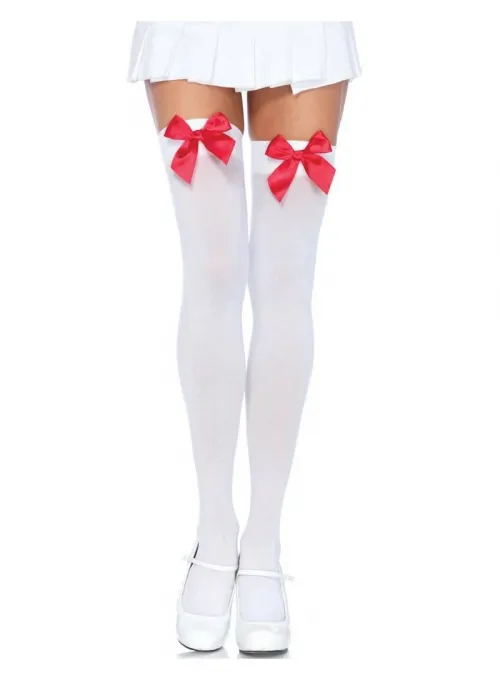 Kırmızı Fiyonklu Beyaz Jartiyer Çorabı TM1147 - 4