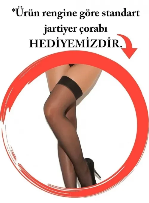 Siyah Özel Bölgesi Açık Dantelli Jartiyerli Gecelik TM1268 - 5