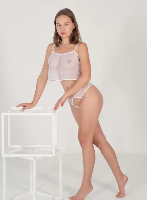 Özel Bölgesi Açık Beyaz Tül Fantezi Sütyen Takımı TM1294 - 4