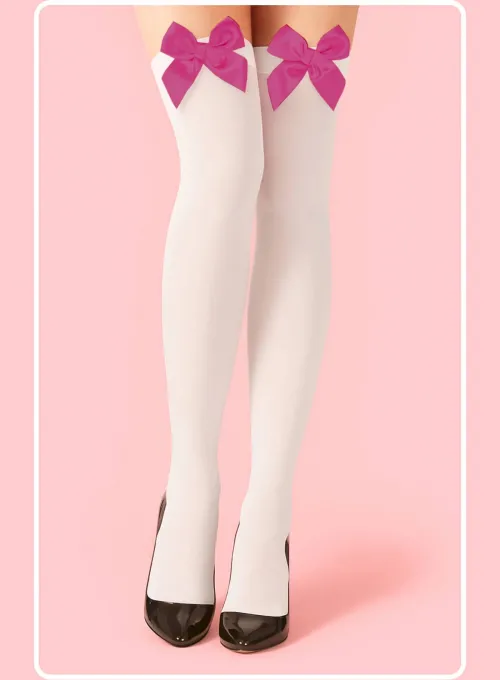 Fuşya Fiyonklu Beyaz Jartiyer Çorabı TM1379 - 2