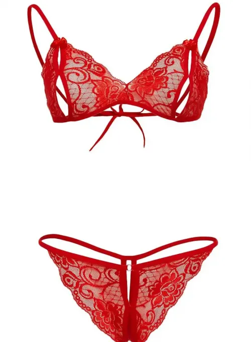 Kırmızı Dantelli Fantazi Sütyen ve G-String Takım TM2048 - 4