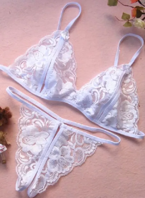 Beyaz Dantelli Fantazi Sütyen ve G-String Takımı TM2090 - 5