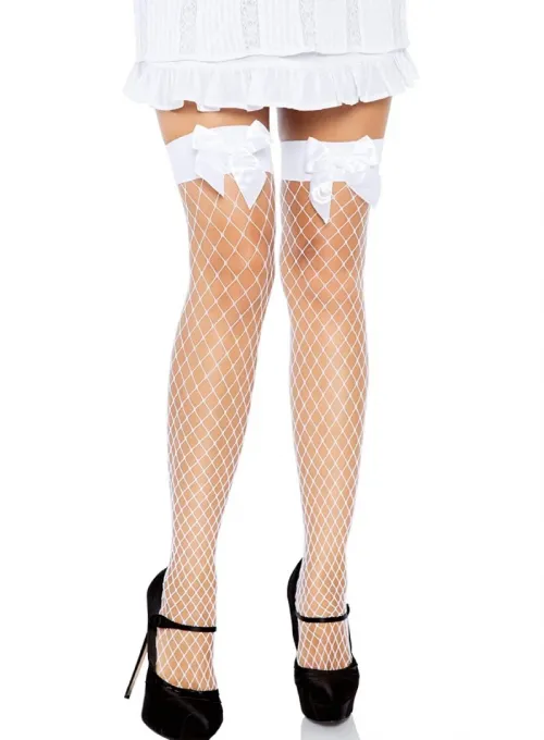 Beyaz Fiyonklu Fileli Jartiyer Çorabı TM1228