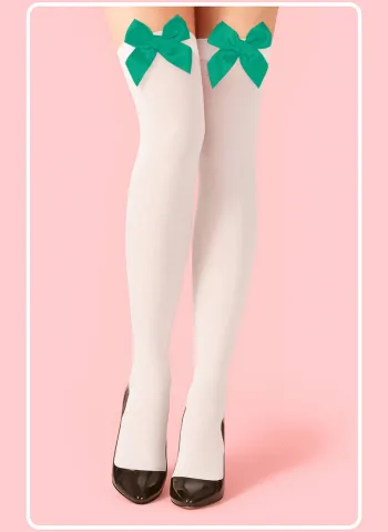 Beyaz Fiyonklu Fileli Jartiyer Çorabı TM1228 - 2