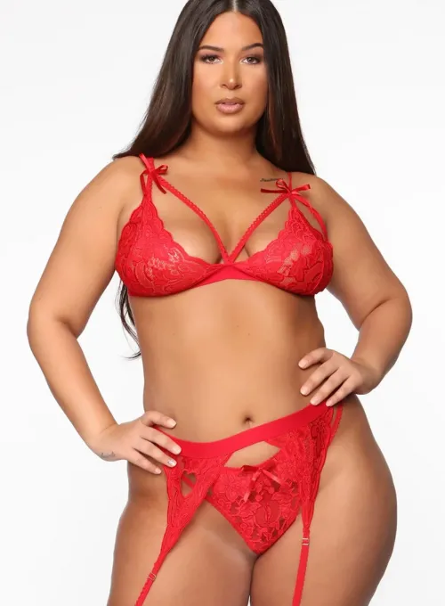 Kırmızı Dantelli Büyük Beden Jartiyer Takımı TM1300