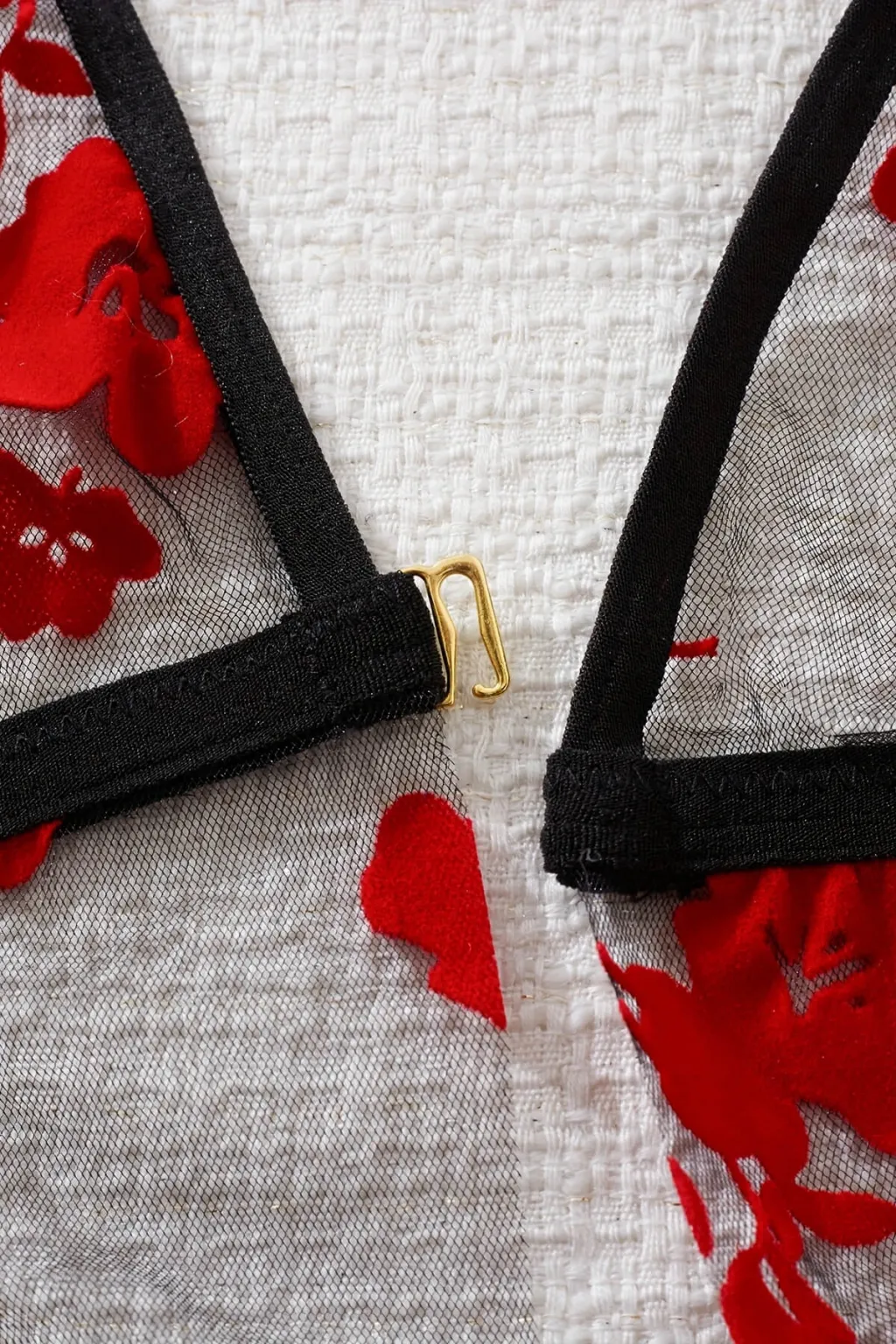 Çiçek Desenli Siyah Transparan Tül Gecelik TM1319 - 2