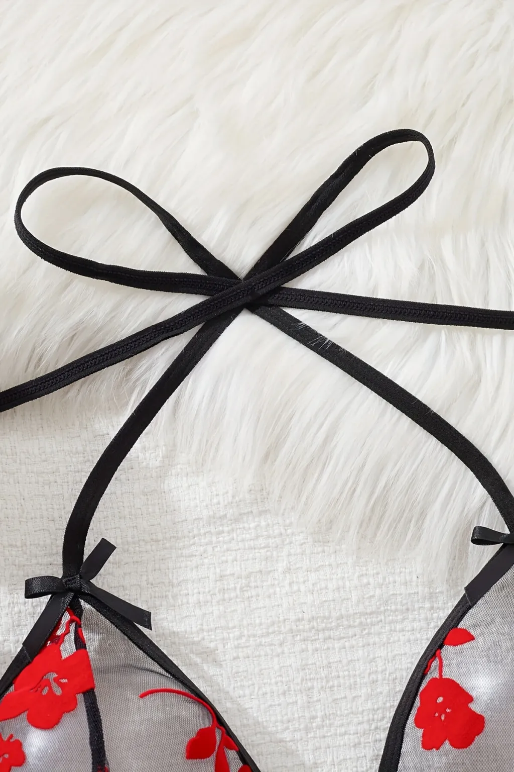 Çiçek Desenli Siyah Transparan Tül Gecelik TM1319 - 3