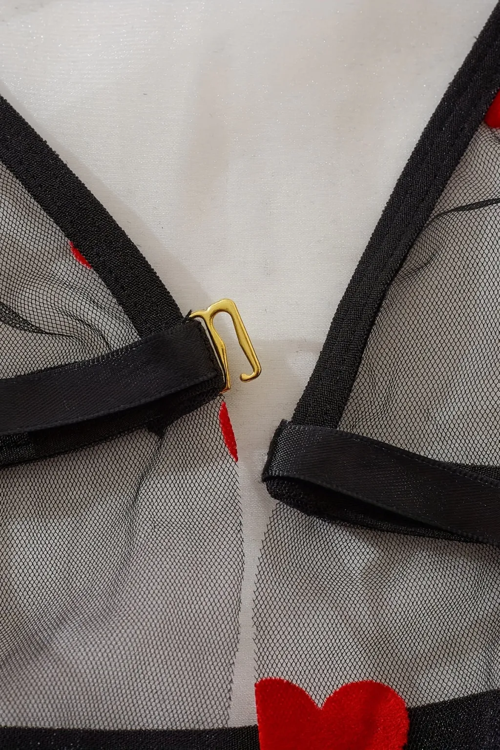 Kalp Desenli Siyah Transparan Tül Gecelik TM1378 - 3