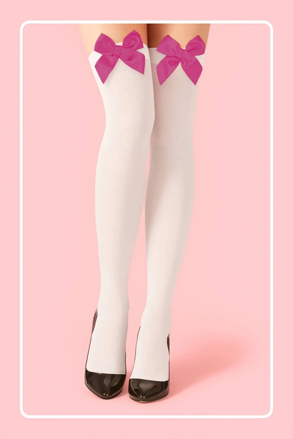 Fuşya Fiyonklu Beyaz Jartiyer Çorabı TM1379