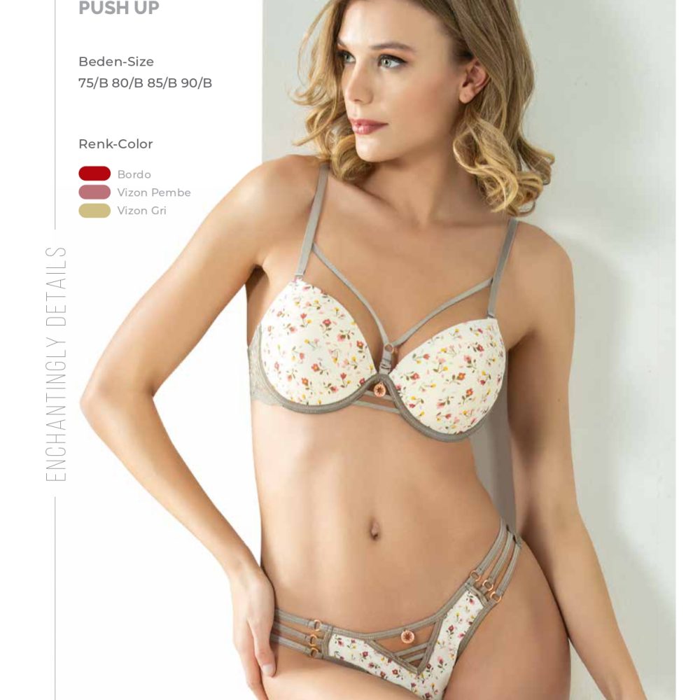 5042 Le Jardin İç Giyim Sütyen Takım ÇİÇEK DESENLİ İPLİ PEARL PUSH UP BRA TAKIM