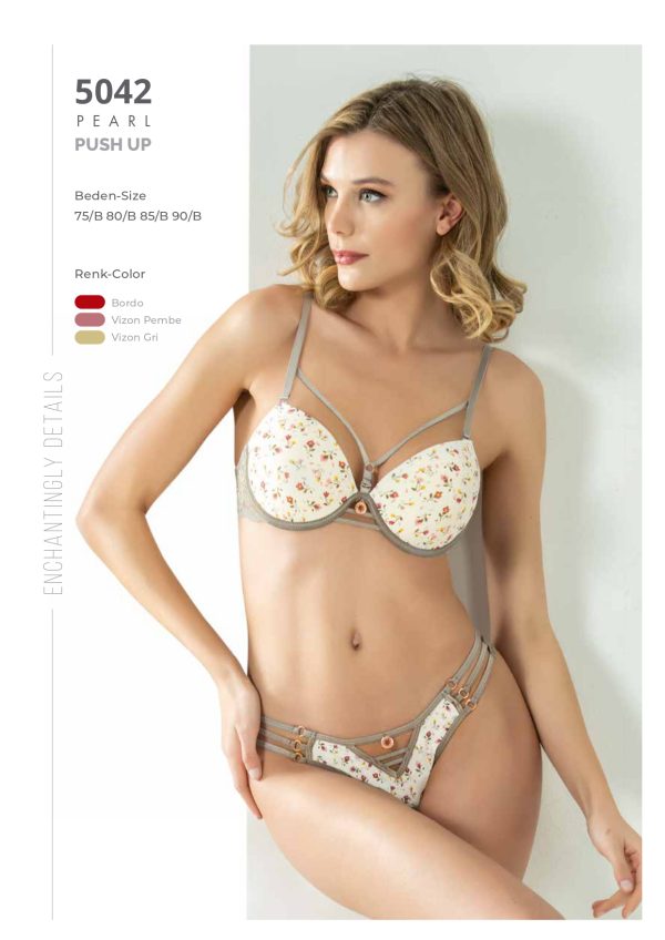 5042 Le Jardin İç Giyim Sütyen Takım ÇİÇEK DESENLİ İPLİ PEARL PUSH UP BRA TAKIM